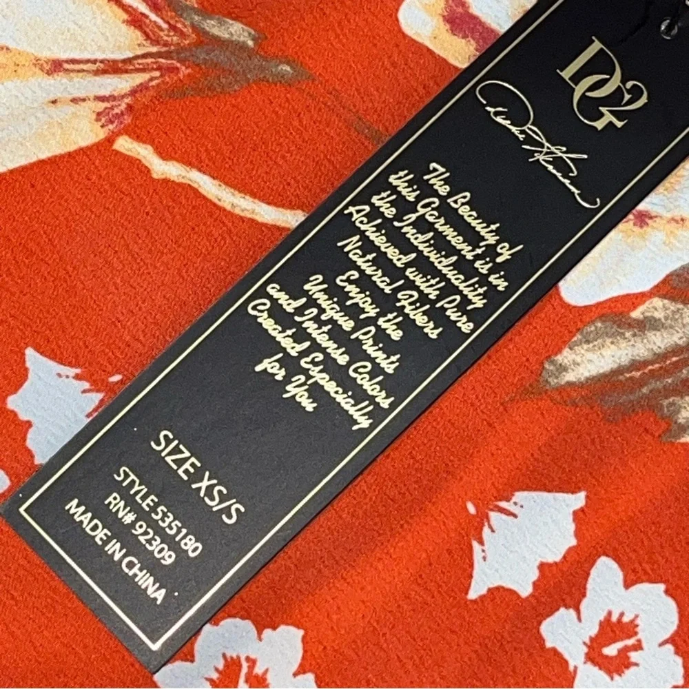 Diane Gilman Red Floral Fringe Kimono Cover-Up Red XS/S NWT